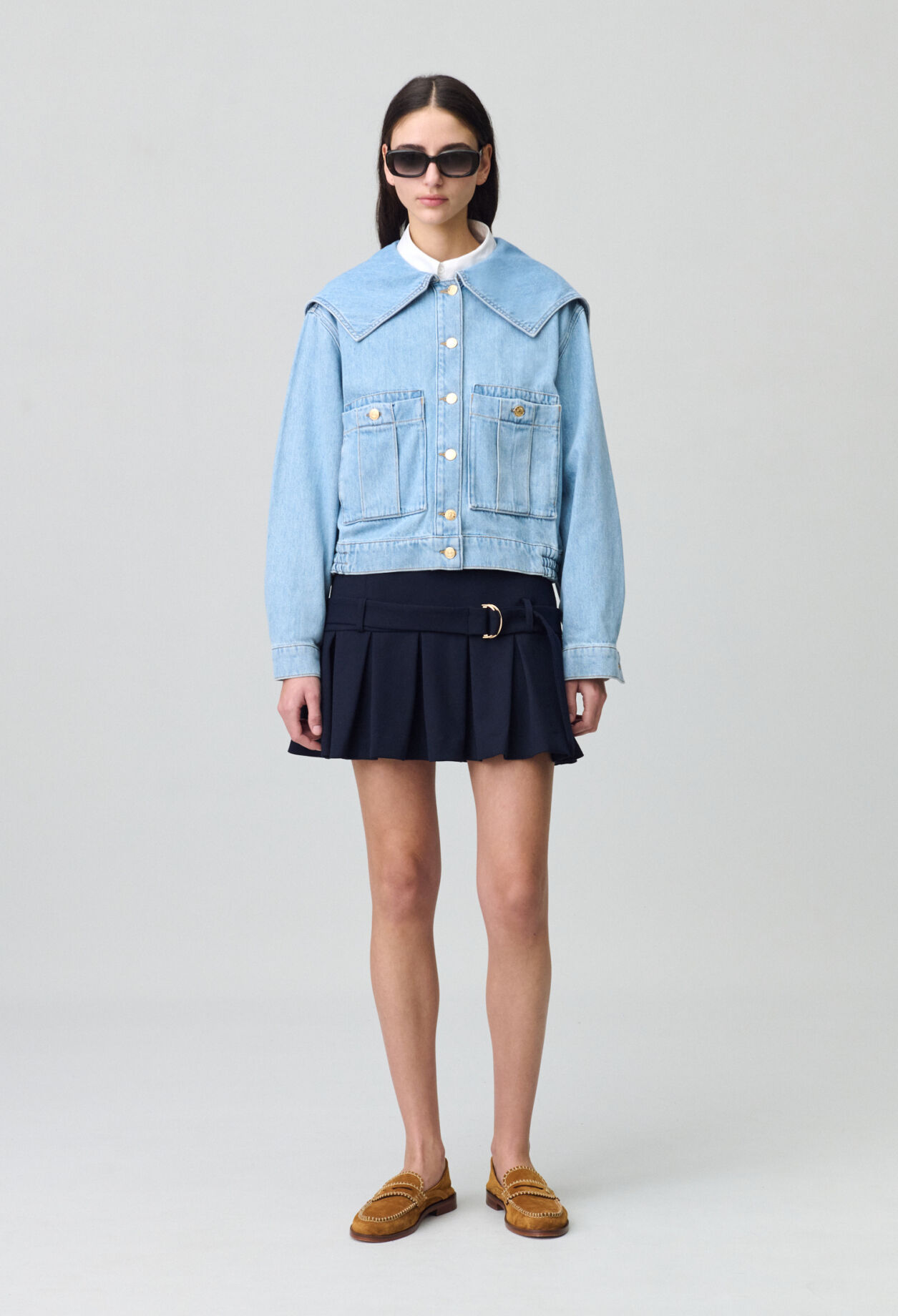 Denim jacket with wide collar