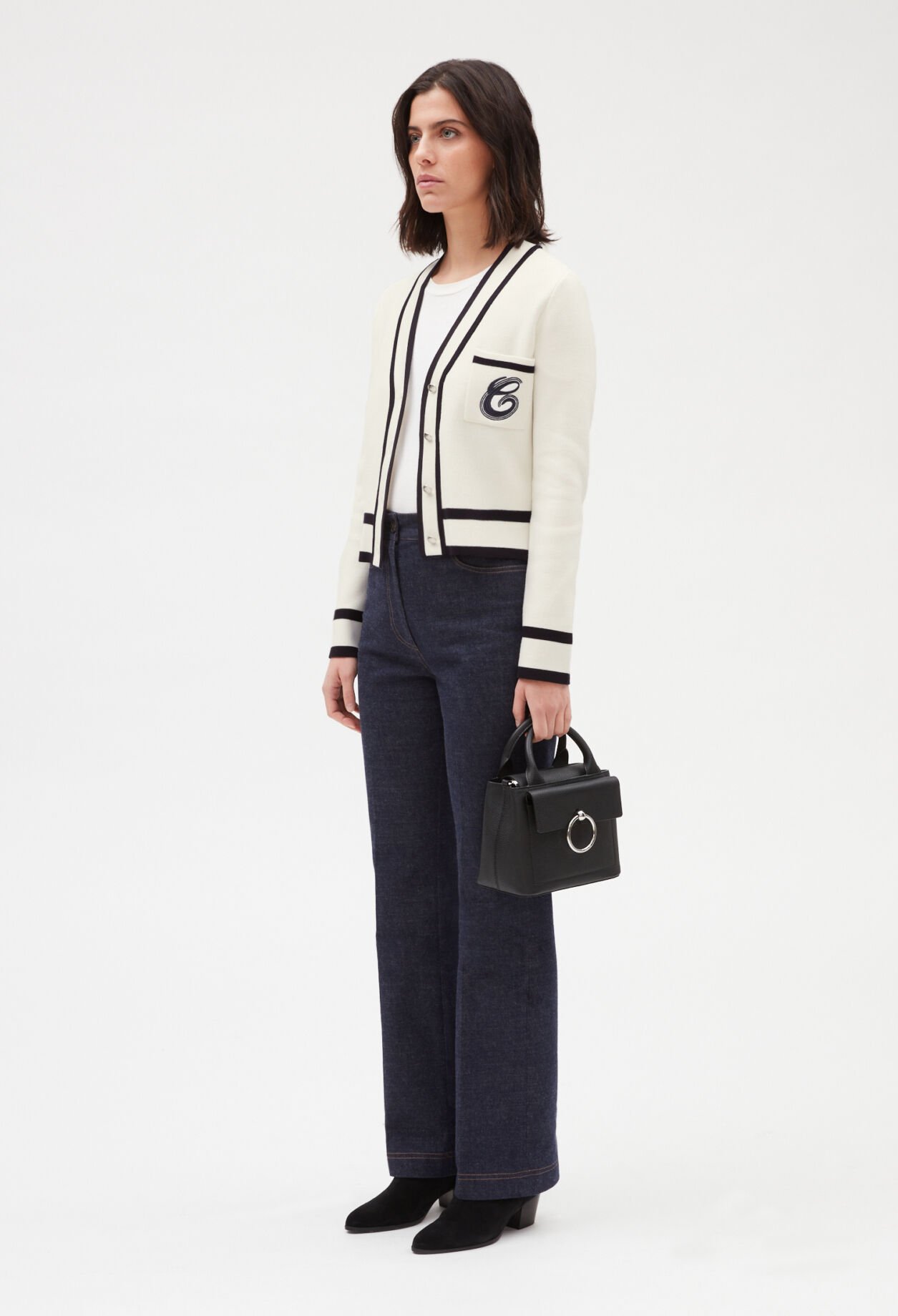 Cardigan bicolore poche brodée