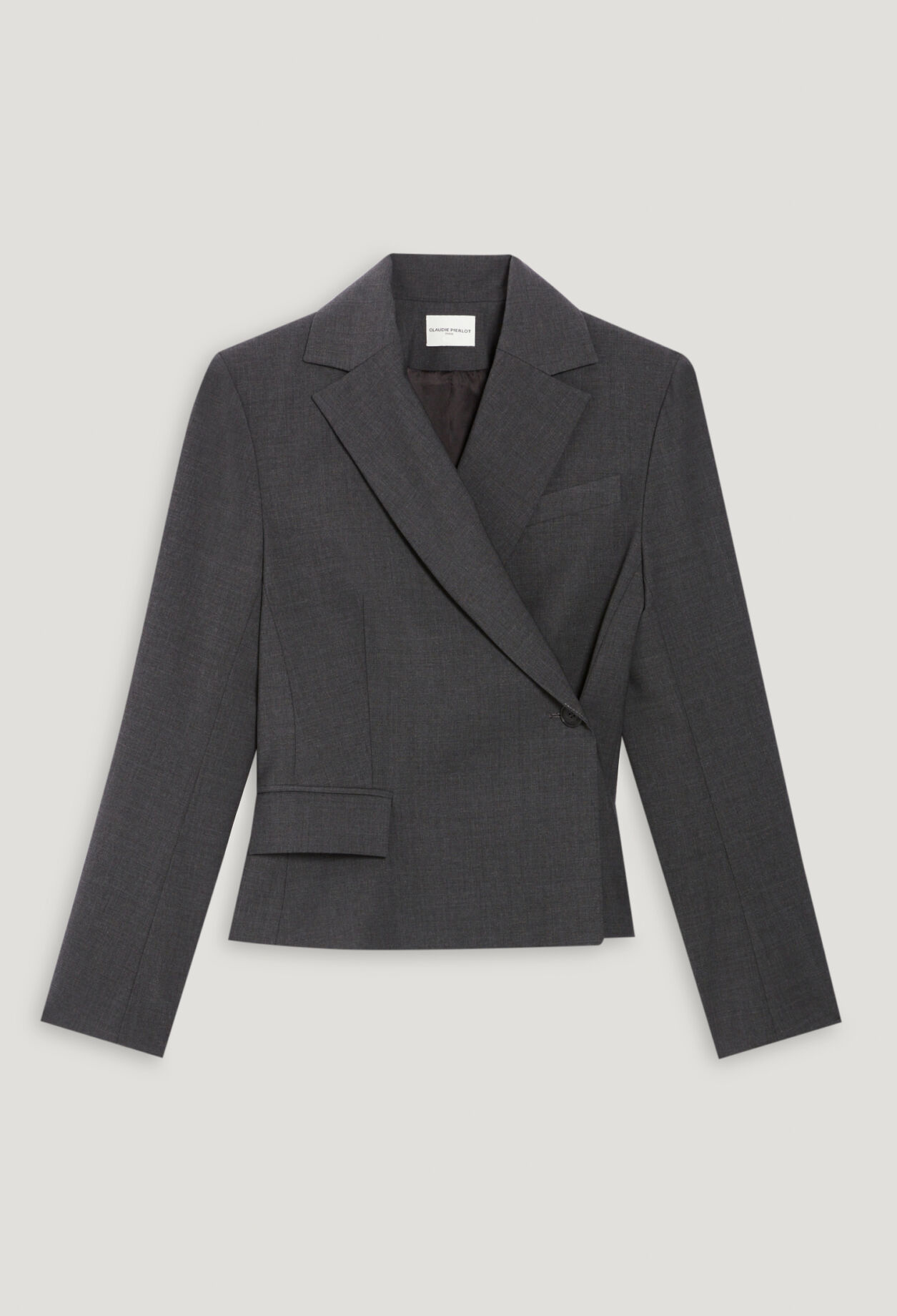 Veste tailleur cache-cœur gris chiné