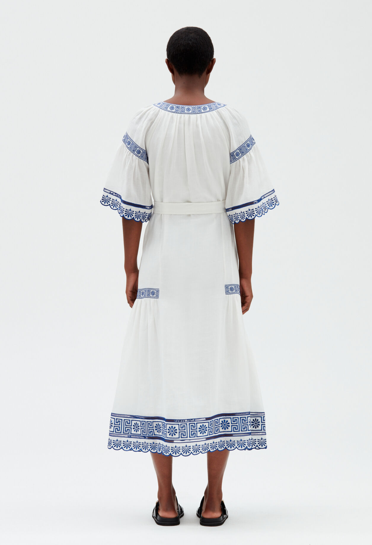 Ecru embroidered midi dress
