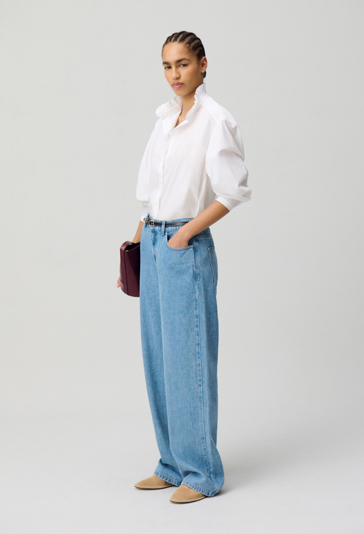 Cotton shirt with frill collar