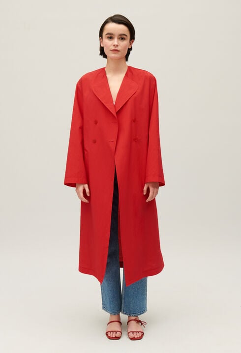 Long red trench coat