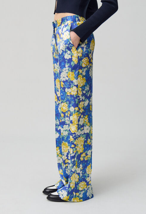 Pantalon droit large à fleurs