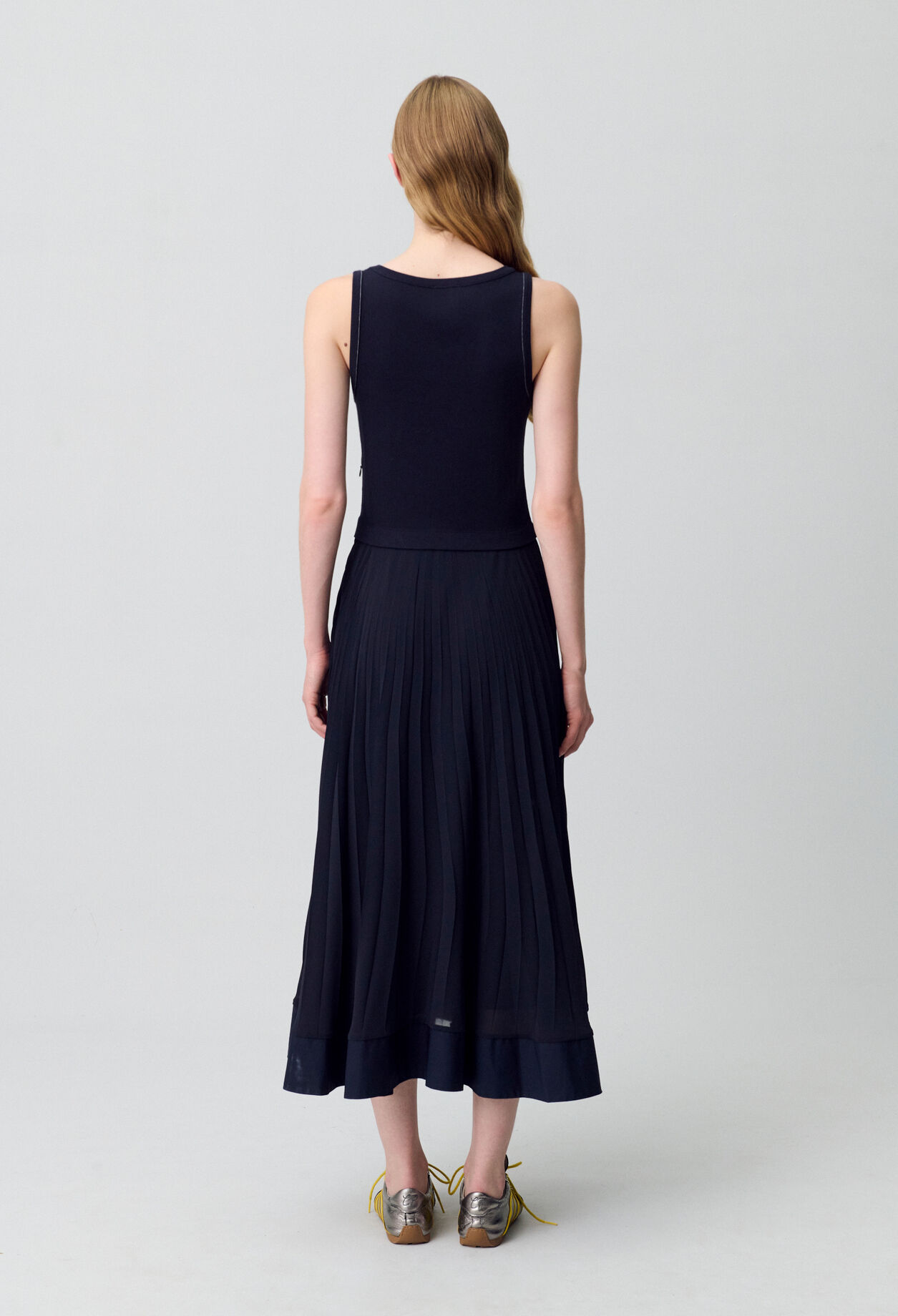 Robe longue plissée marine