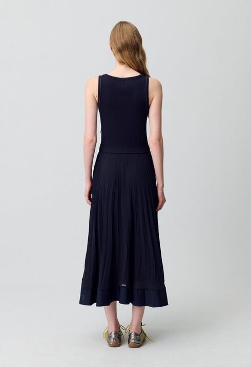 Robe longue plissée marine