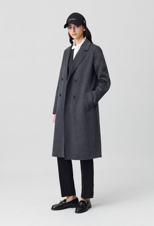 Manteau laine double face gris chiné