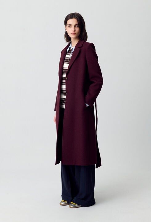 Manteau long croisé laine