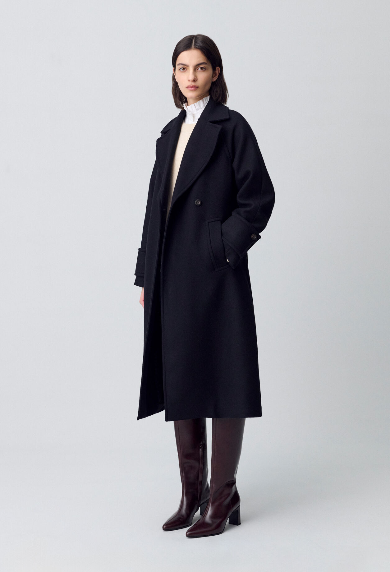 Manteau mi-long laine mélangée