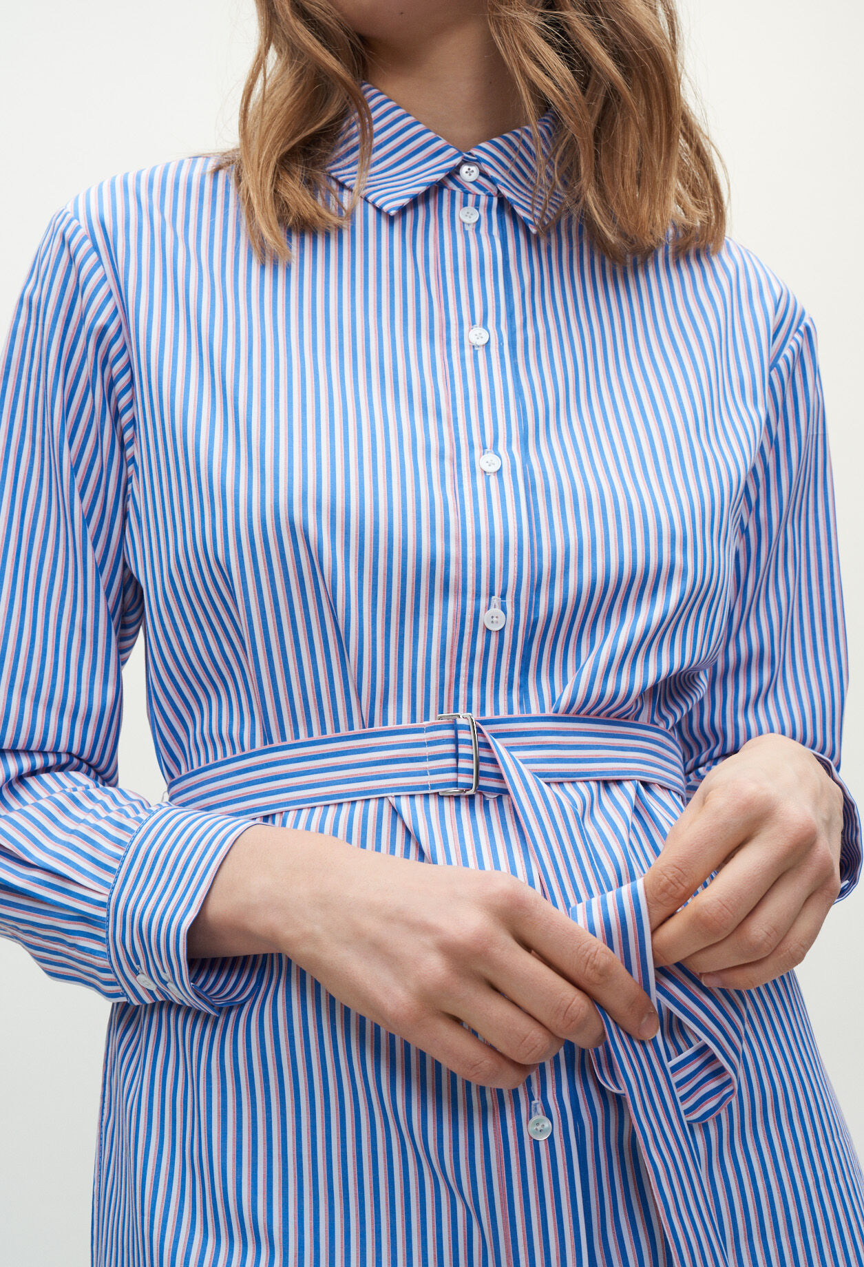 Belted striped shirt