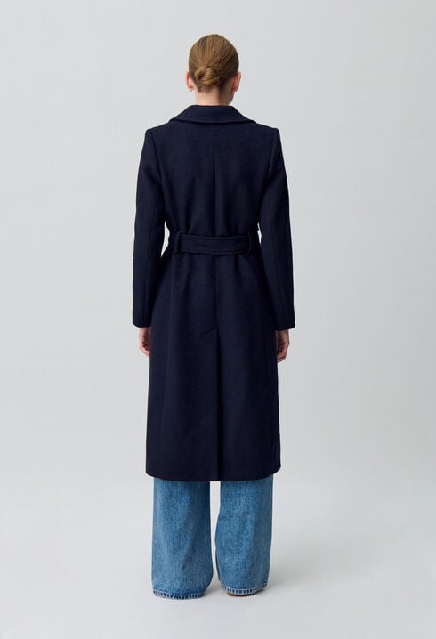 Manteau long croisé laine