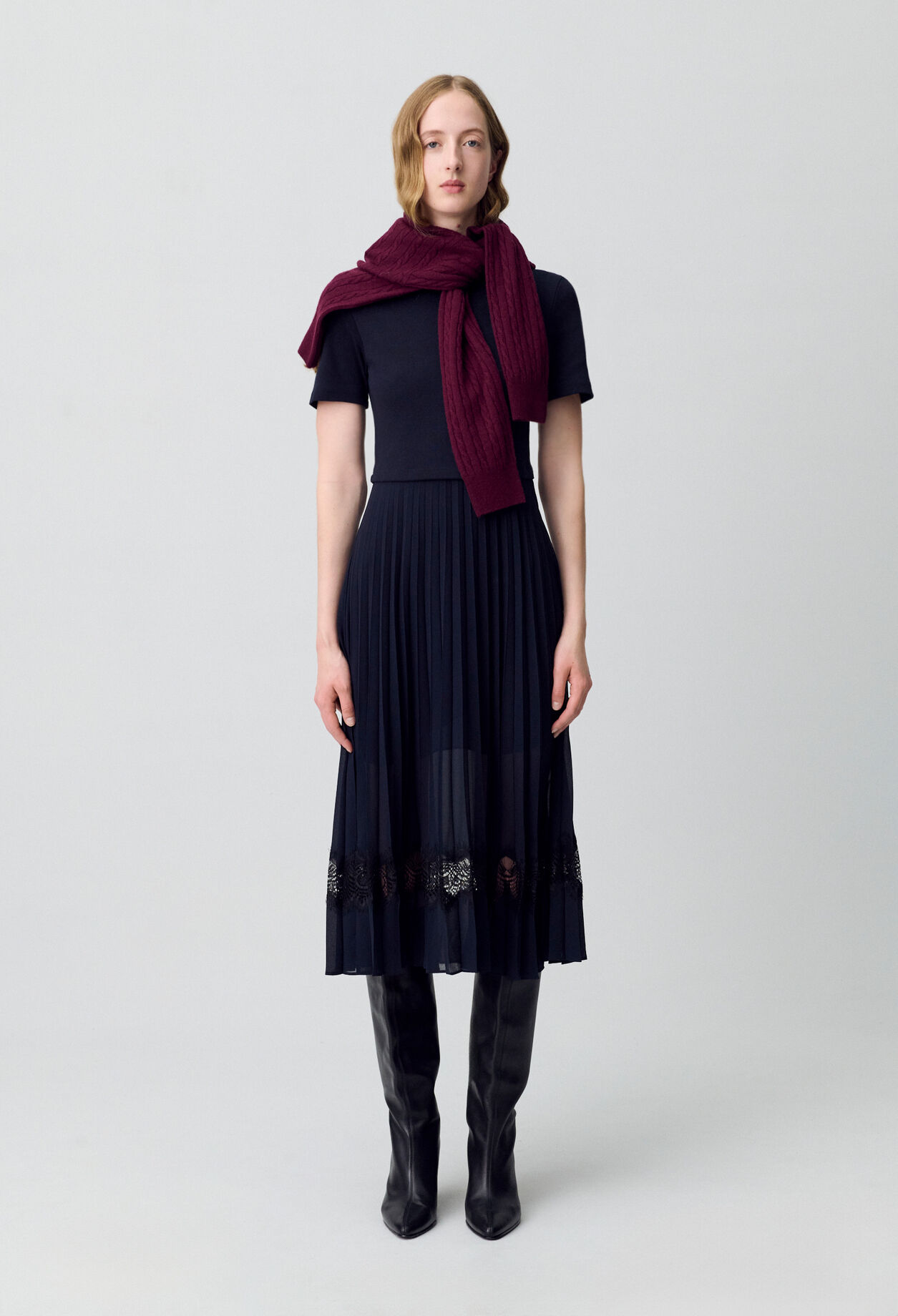 Black and navy bi-material dress 
