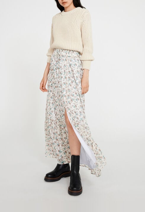 Long floral slit skirt
