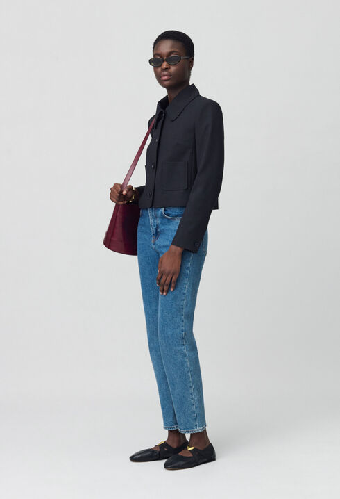 Black wool-blend box jacket