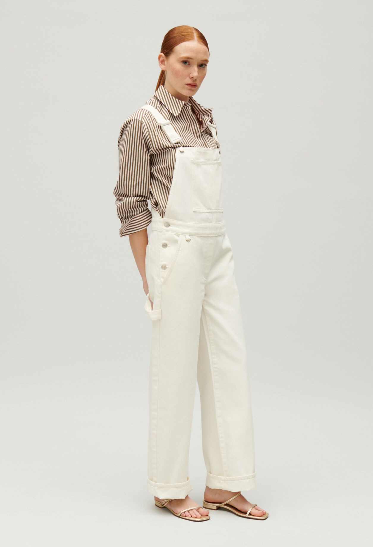 Cream denim dungarees