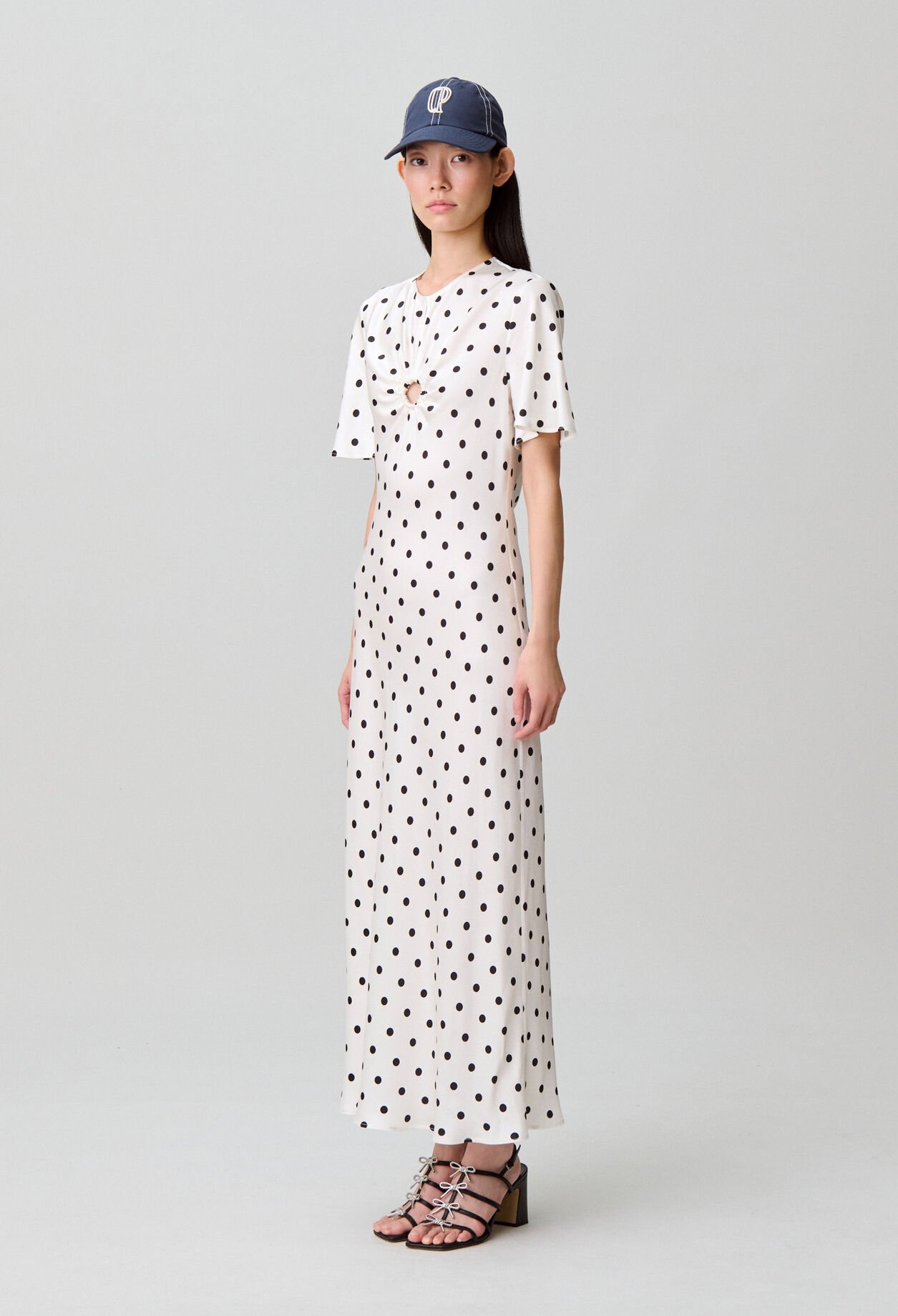 Satin polka dot maxi dress