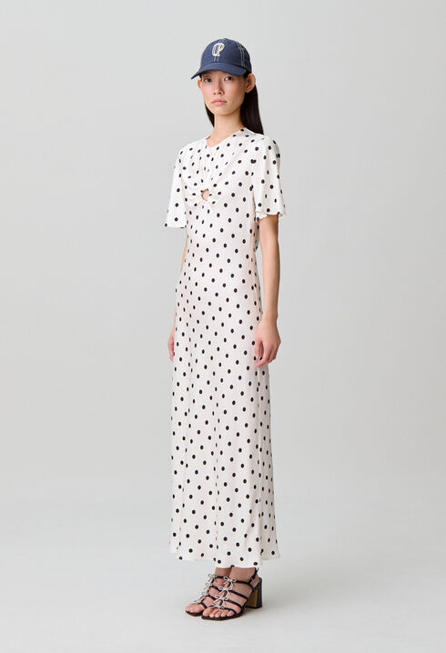 Satin polka dot maxi dress