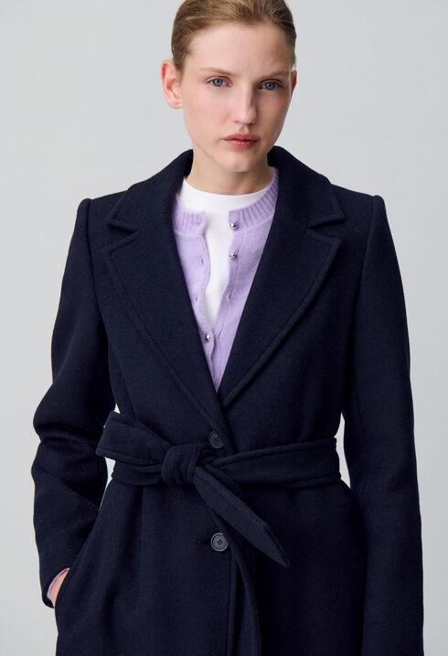 Manteau long croisé laine