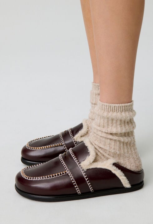 Mules cuir fourrées