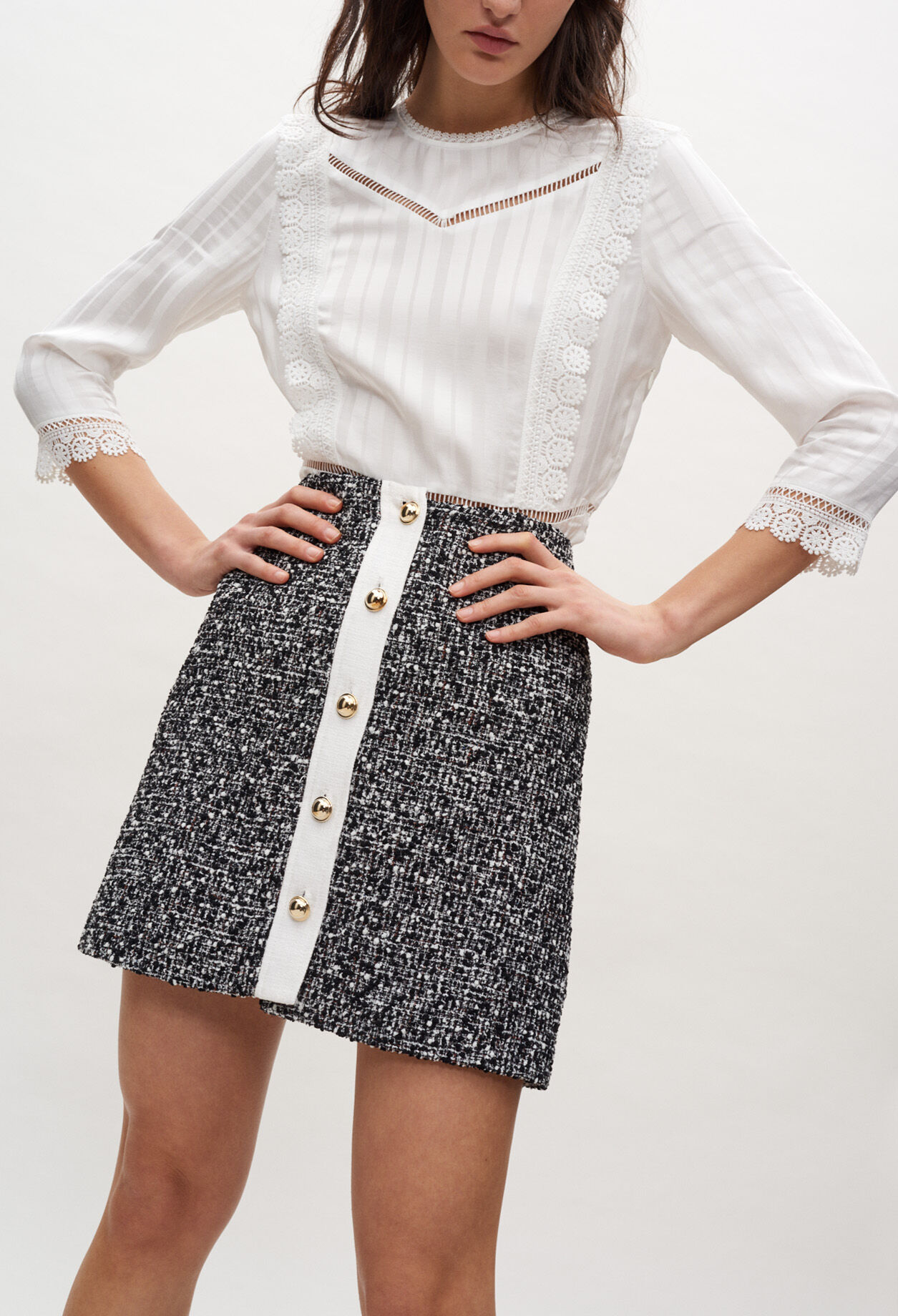 Jupe en tweed boutonnée