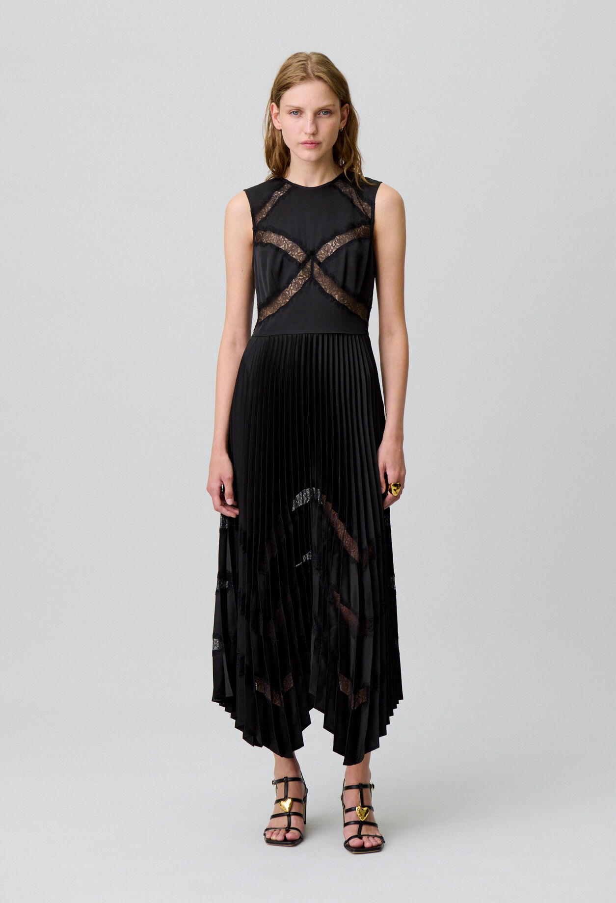 Pleated satin maxi dress