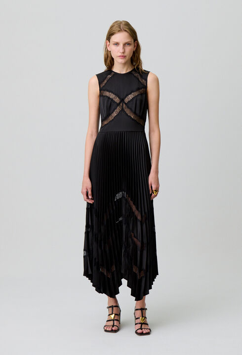 Pleated satin maxi dress