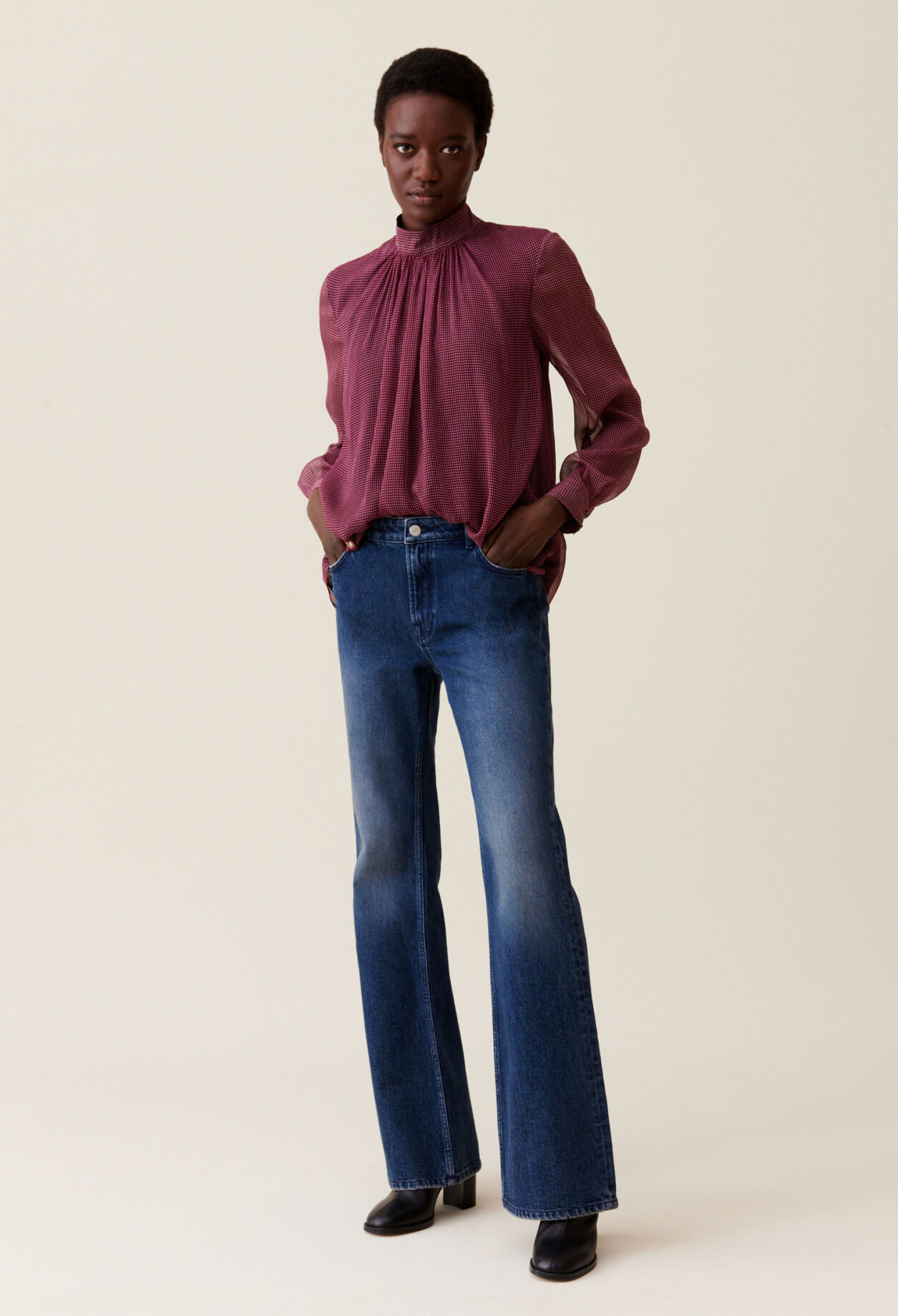 Blouse lavalliere carreaux fluide pour femme Claudie Pierlot