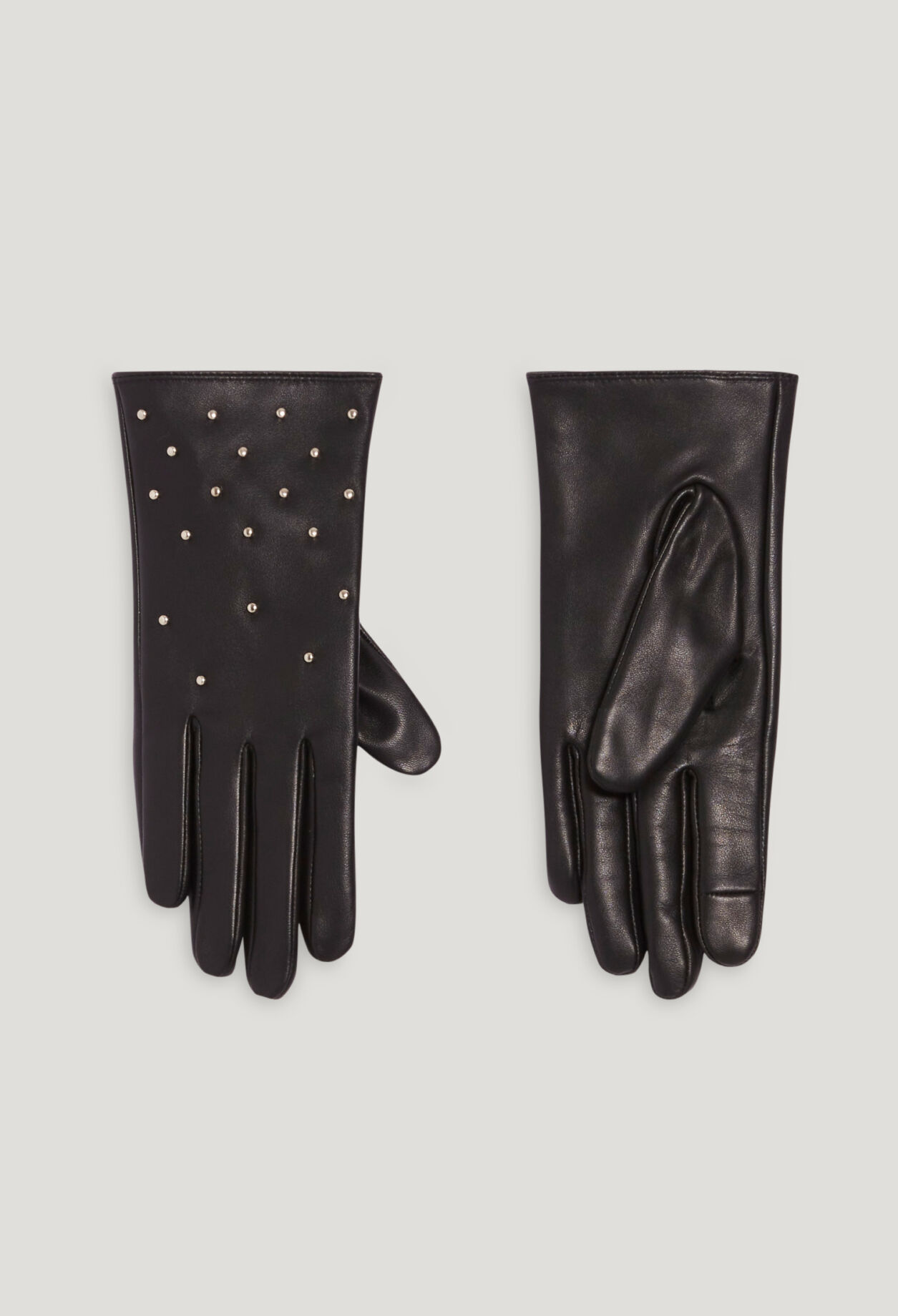 Black leather gloves with rhinestones