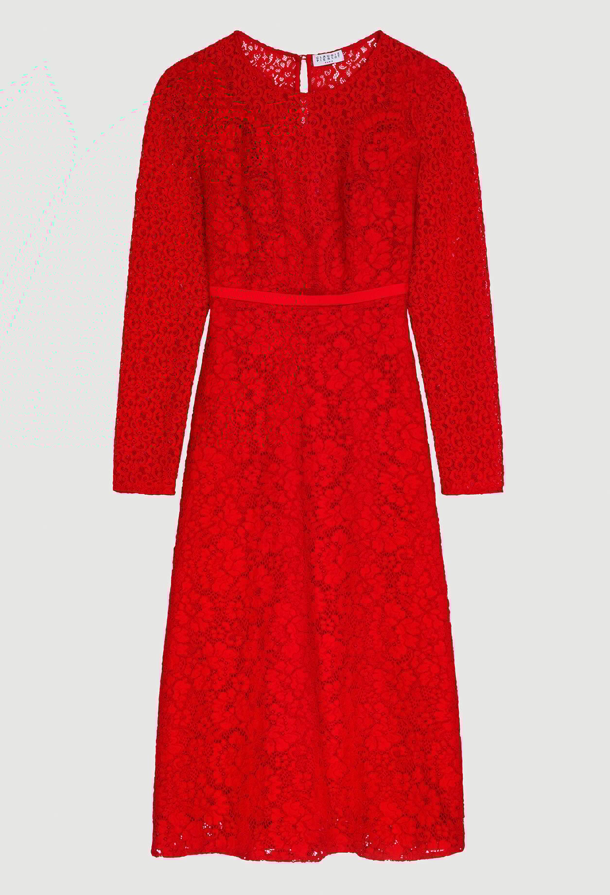 Robe longue en guipure rouge