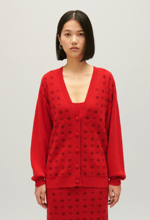 Red jacquard cardigan