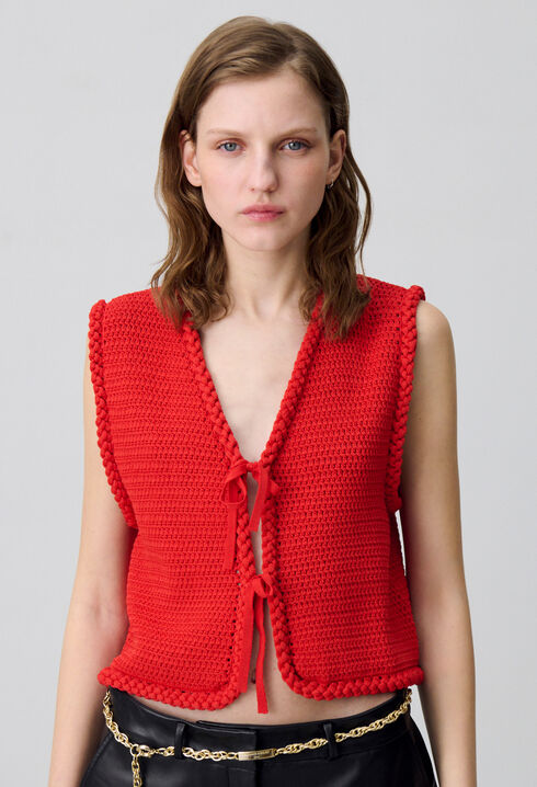Sleeveless crochet cardigan