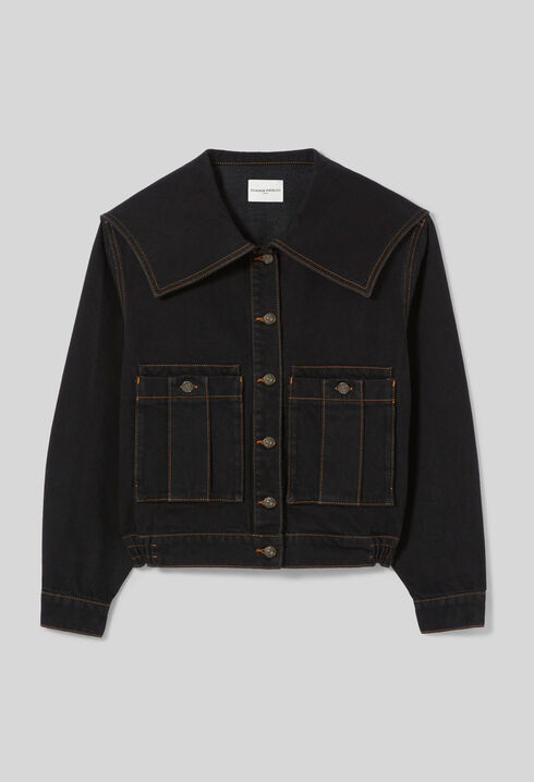 Black denim sailor collar jacket