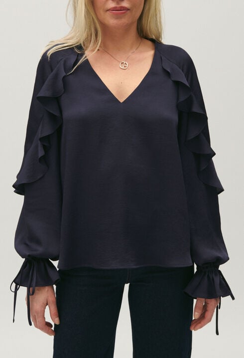 Blouse volants bleu marine