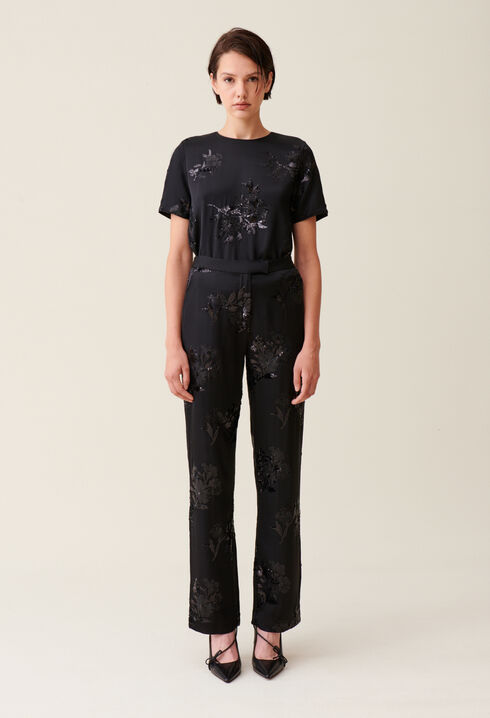 Pantalon sequins brodés noir