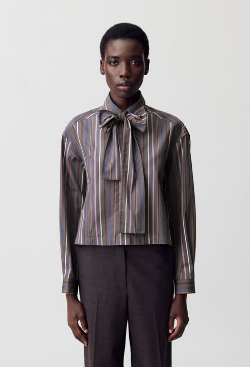 Striped Tie-Neck Blouse