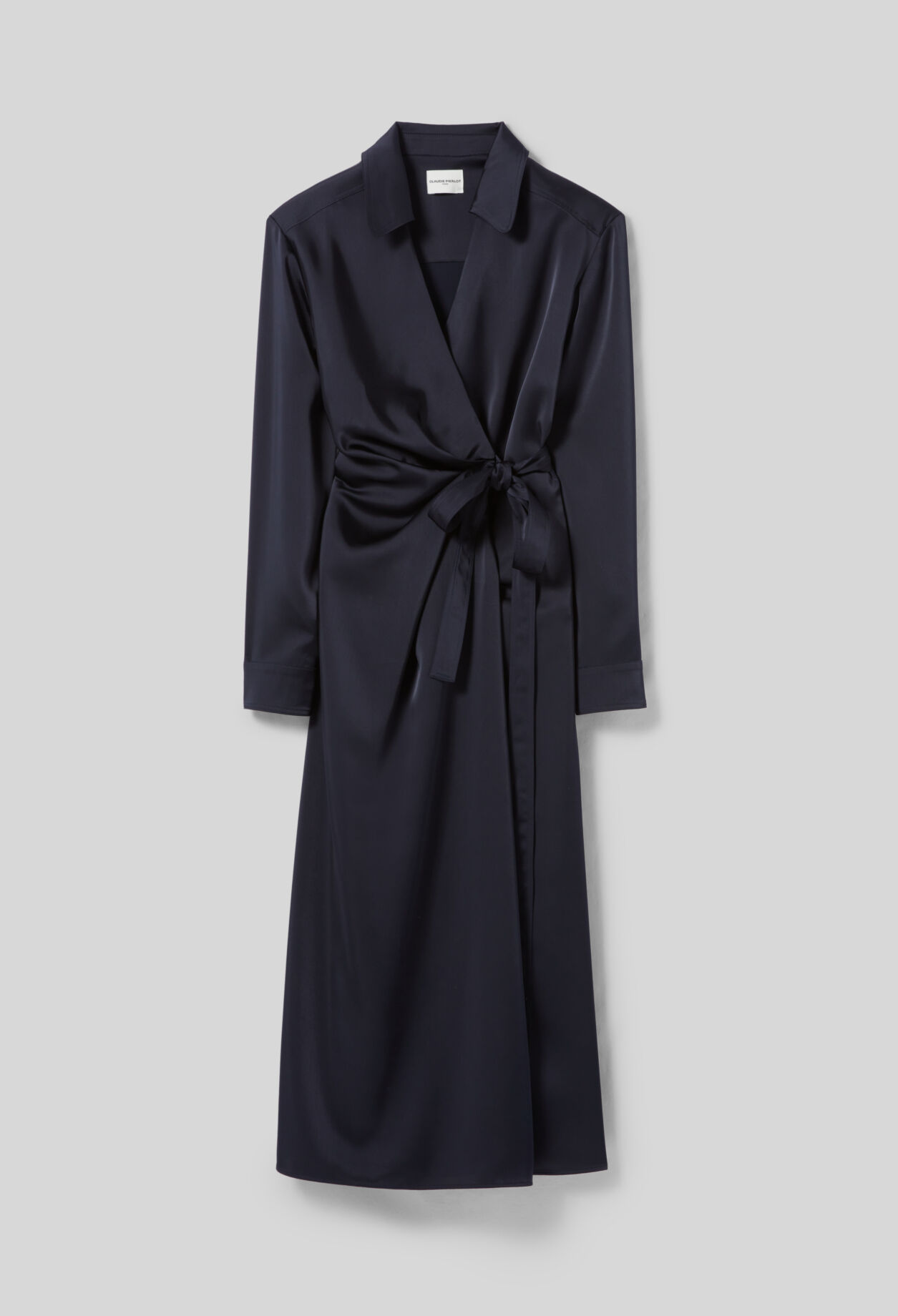Robe satinée mi-longue portefeuille