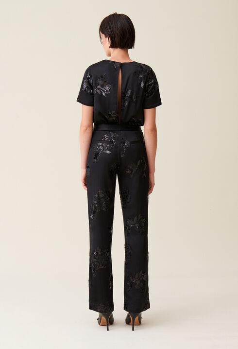 Pantalon sequins brodés noir