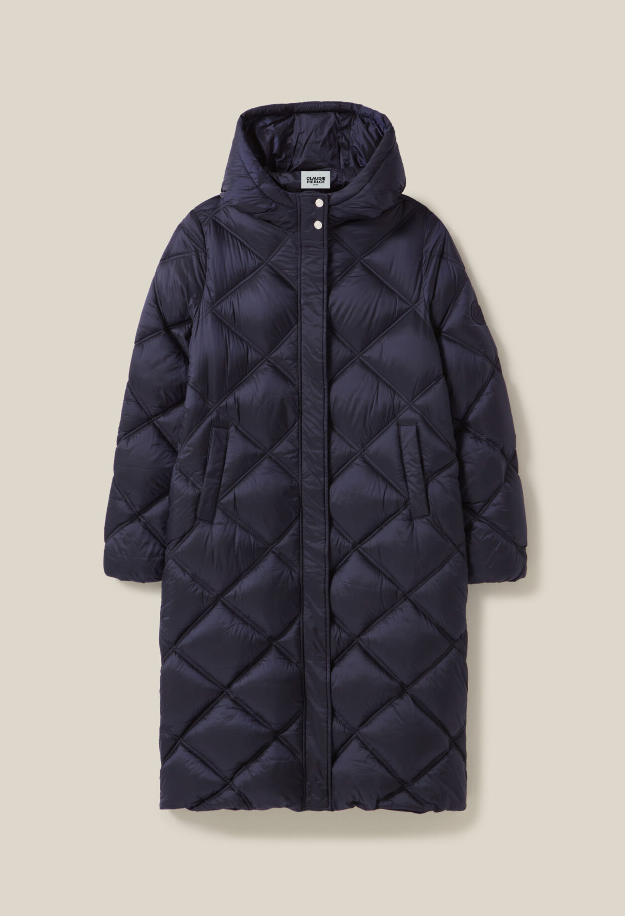 Long quilted hooded puffer coat