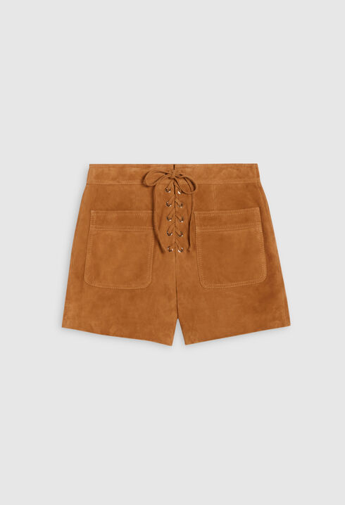 Short cuir suede camel