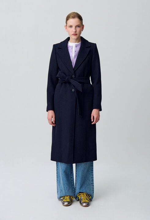 Manteau long croisé laine