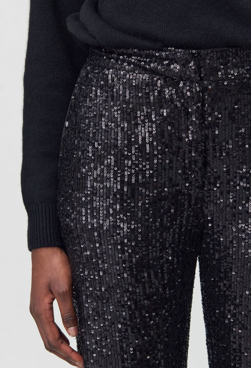 Pantalon droit à sequins noir