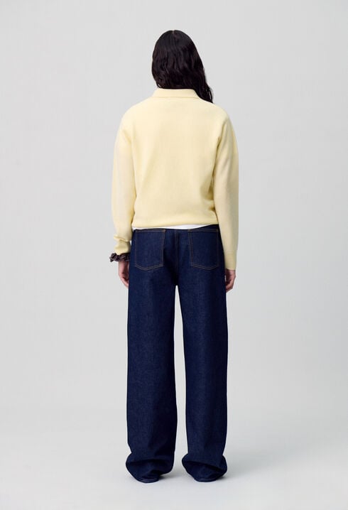 Raw denim straight-cut jeans
