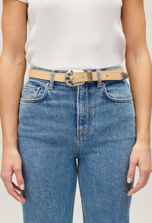 Beige leather belt