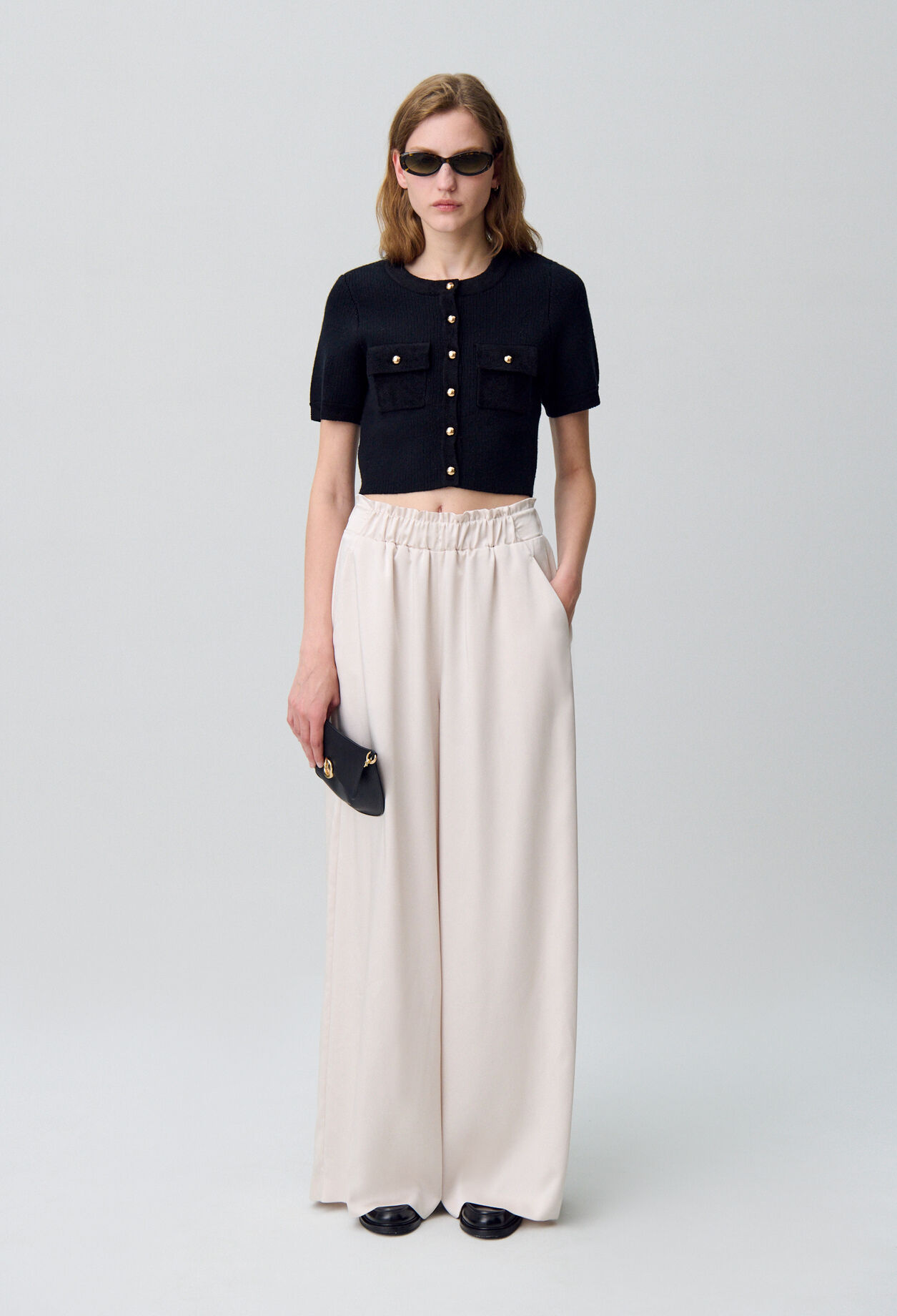 Pantalon large taille smockée