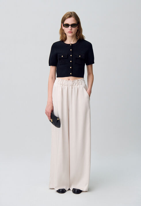 Pantalon large taille smockée