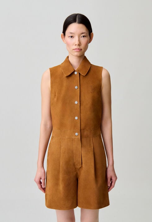 Sleeveless leather jumpsuit