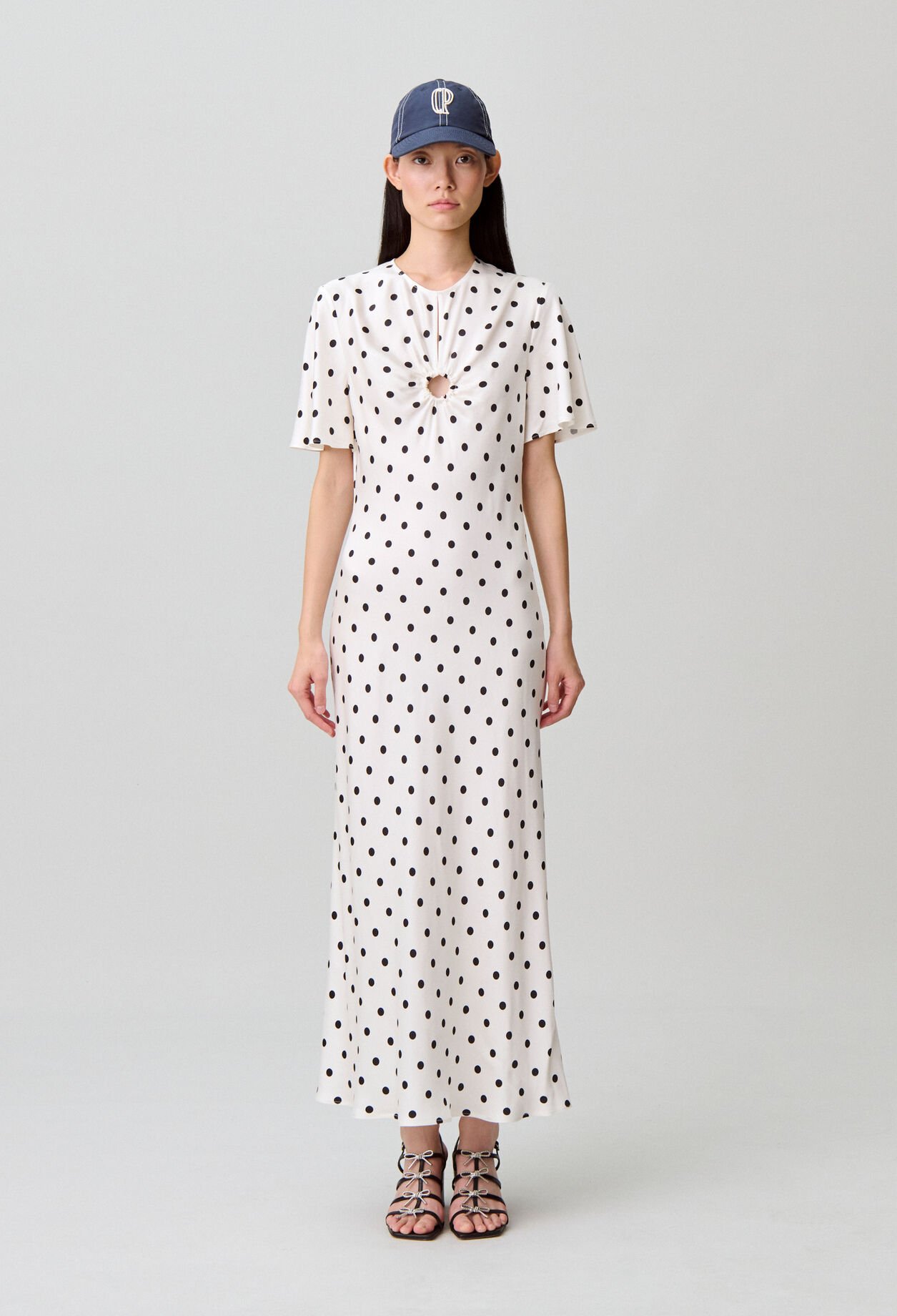 Satin polka dot maxi dress