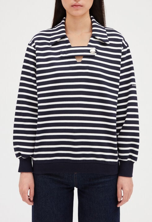 Striped polo collar knitter