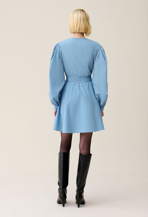 Robe courte manches ballons bleu