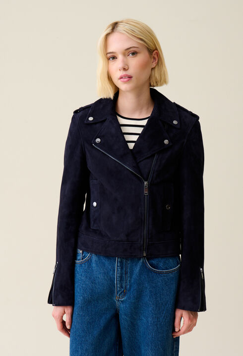 Suede leather biker jacket