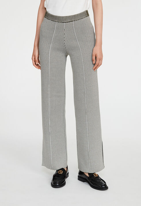 Pantalon bicolore maille à motifs